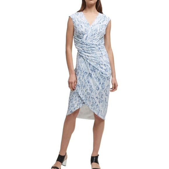 Dkny Dresses & Skirts - DKNY Blue & White Surplice Sleeveless Ruched Tulip Hem Cocktail Dress, 12